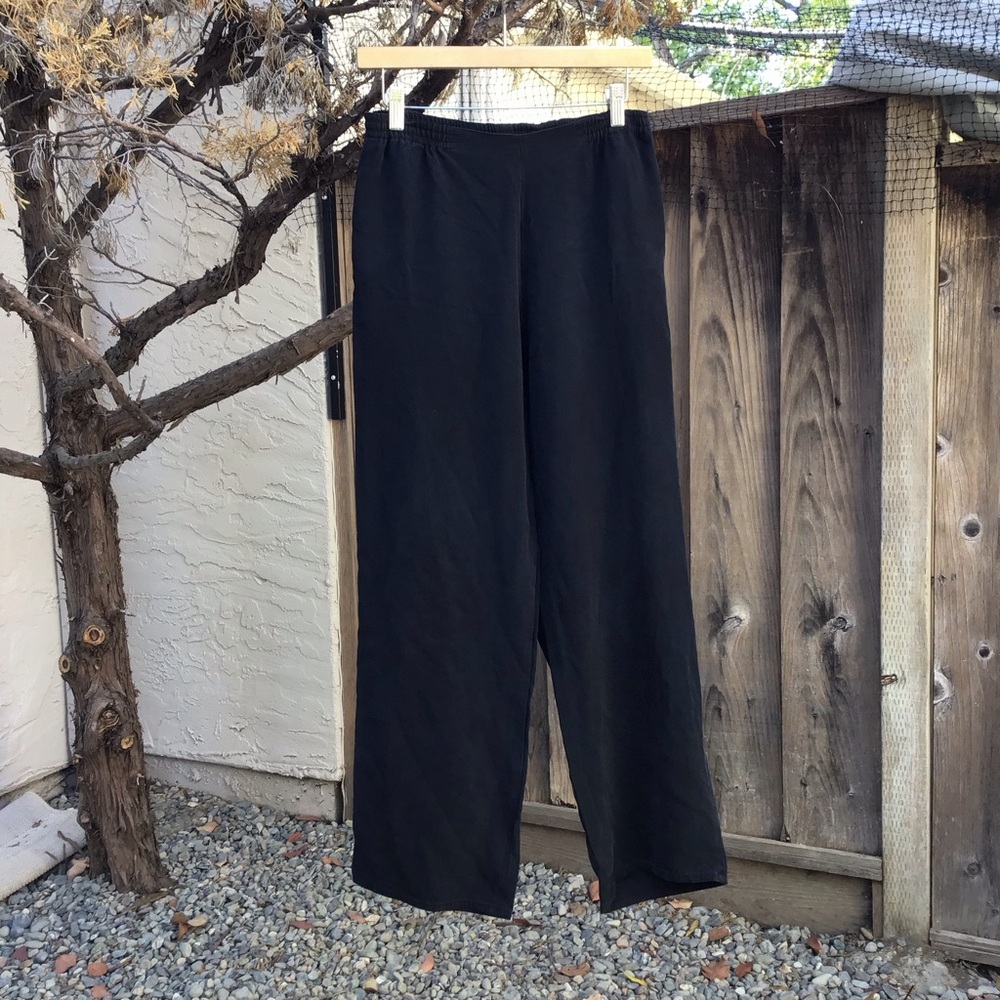 Dušan Women’s Small Black Wide Leg Pants 100% Silk Made Italy Luxe Trousers